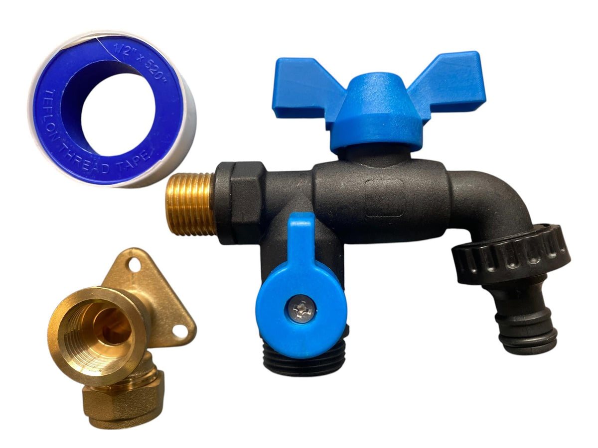 15mm Copper Wall-Mount Tap Kit – Double Bib Tap & PTFE
