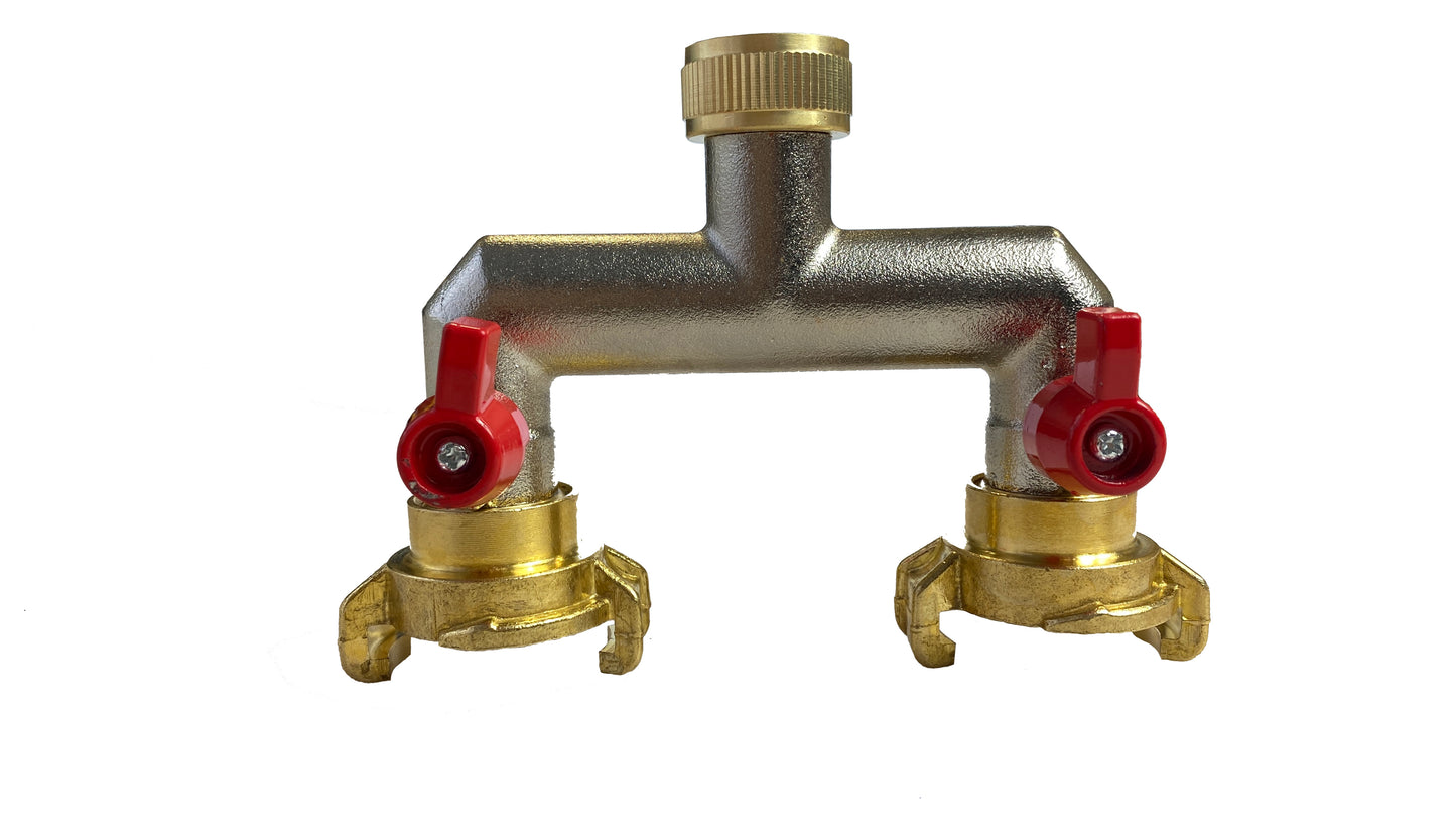 Two Way Tap Splitter Brass 3/4" BSP With Geka Type Claw Outlets