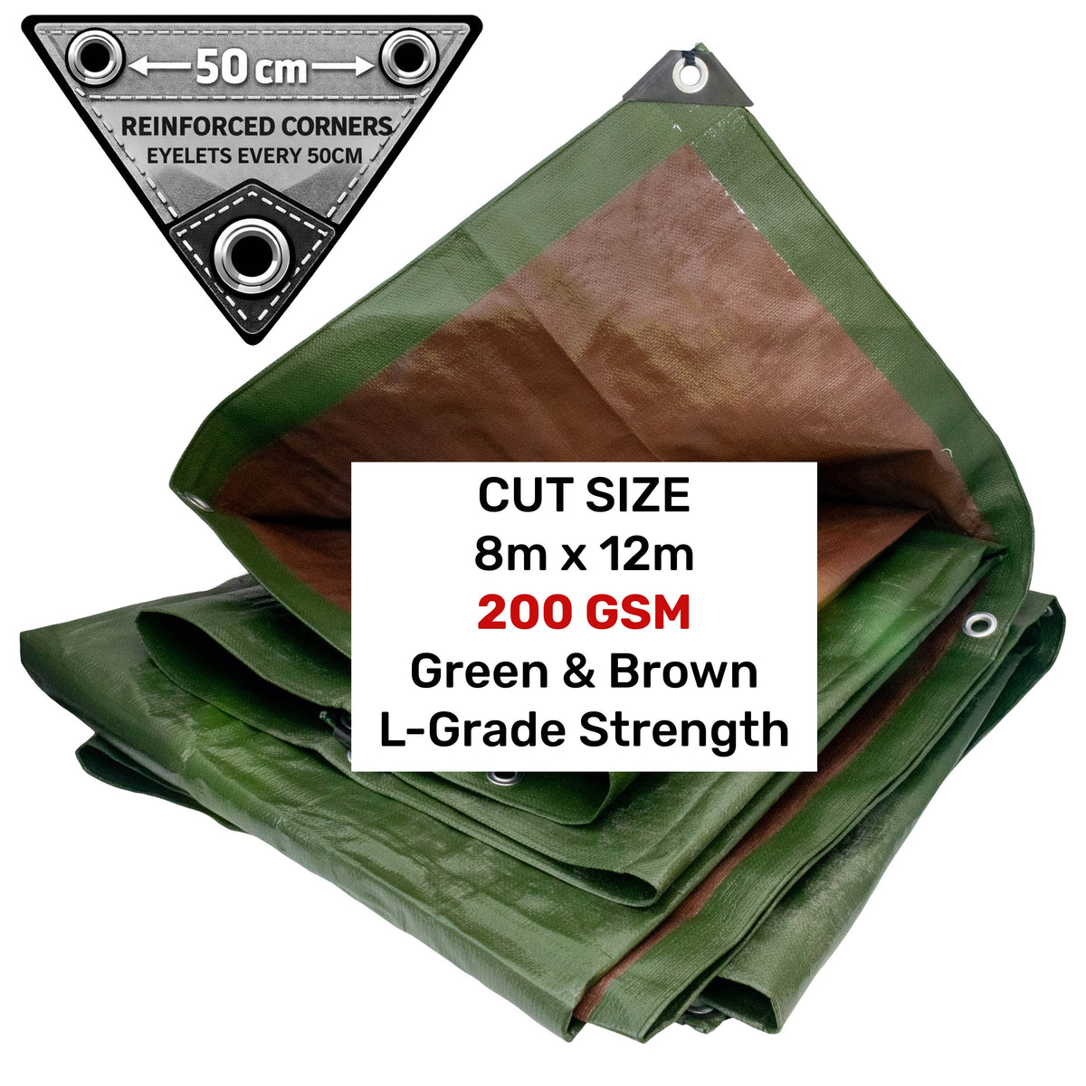 200gsm Green/Brown L-Grade Tarpaulin – 8m × 12m