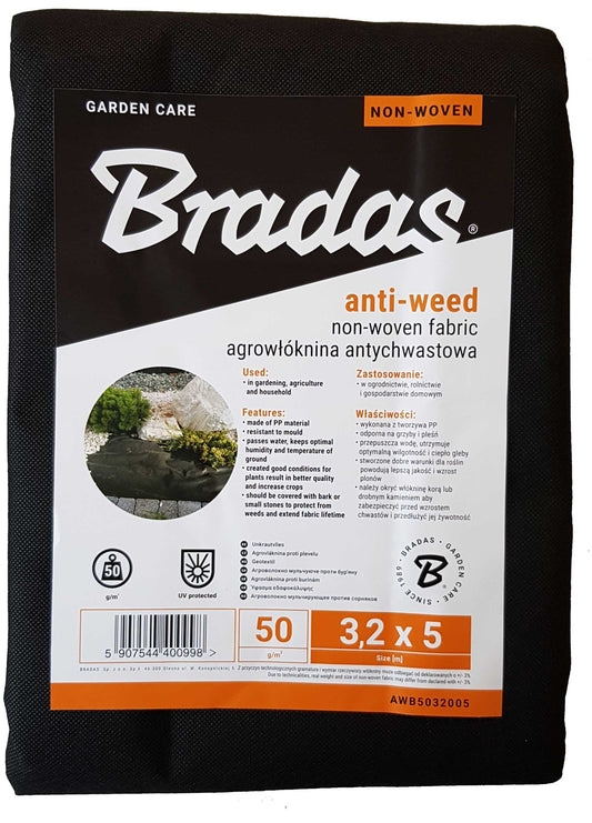 Bradas Weed Control Fabric – 3.2m × 5m, 50gsm Black