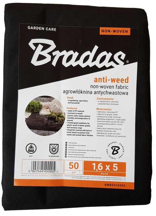 Bradas Weed Control Fabric – 1.6m × 5m, 50gsm Black