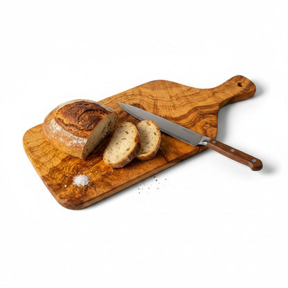 Handmade Olive Wood Rectangular Paddle Board with Handle & Hanging Hole 33–45 cm