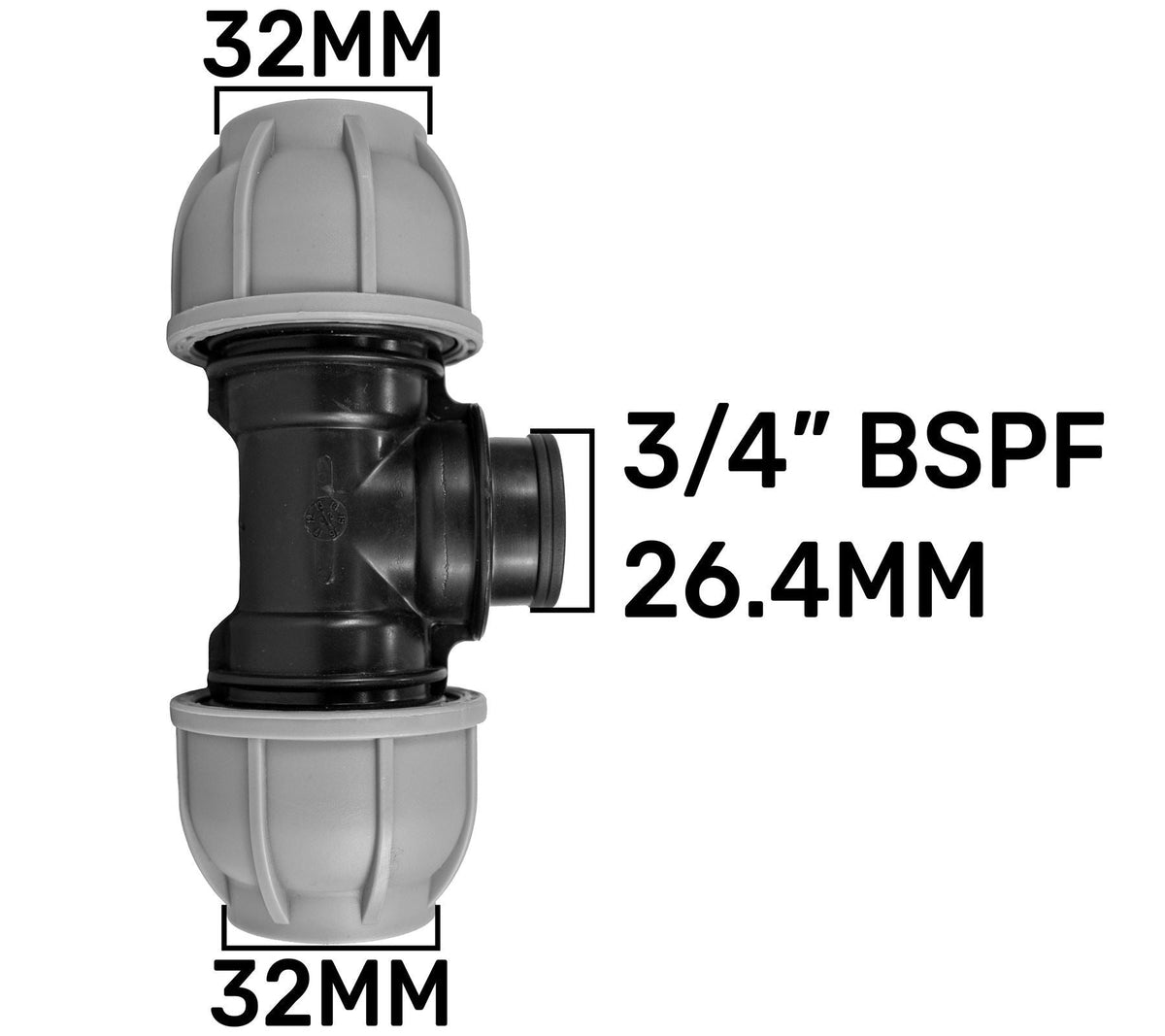 32mm MDPE Tee & Brass Bib Tap – Quick-Connect Outlet