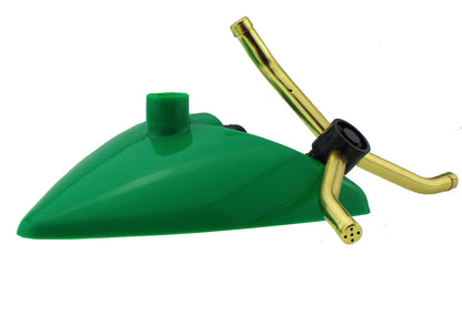 3-Arm Rotating Sprinkler – Brass Arms & Green Leaf Base