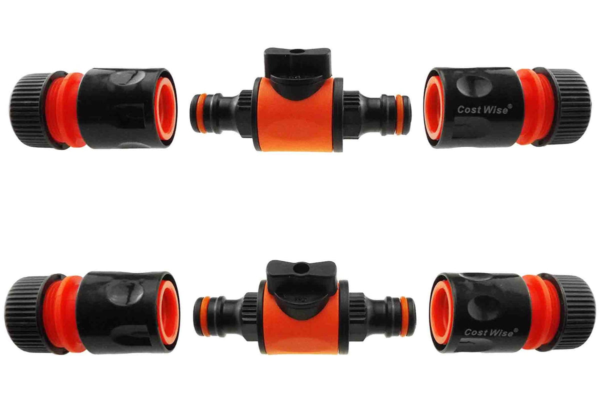 Inline Hose Valve Kit – 2 Valves & 4 Connectors, Orange & Black