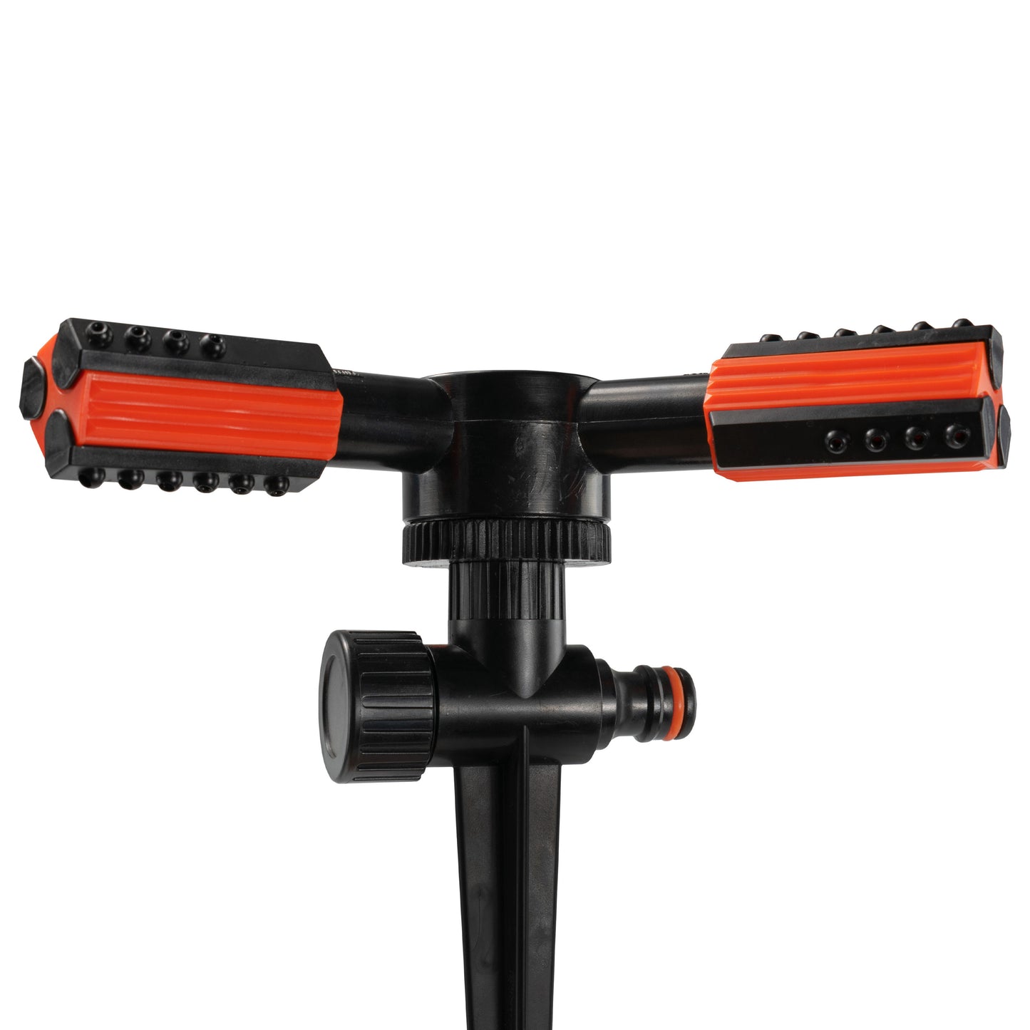 Rotary Lawn Sprinkler on Spike with Adjustable Arms (Black/Orange)