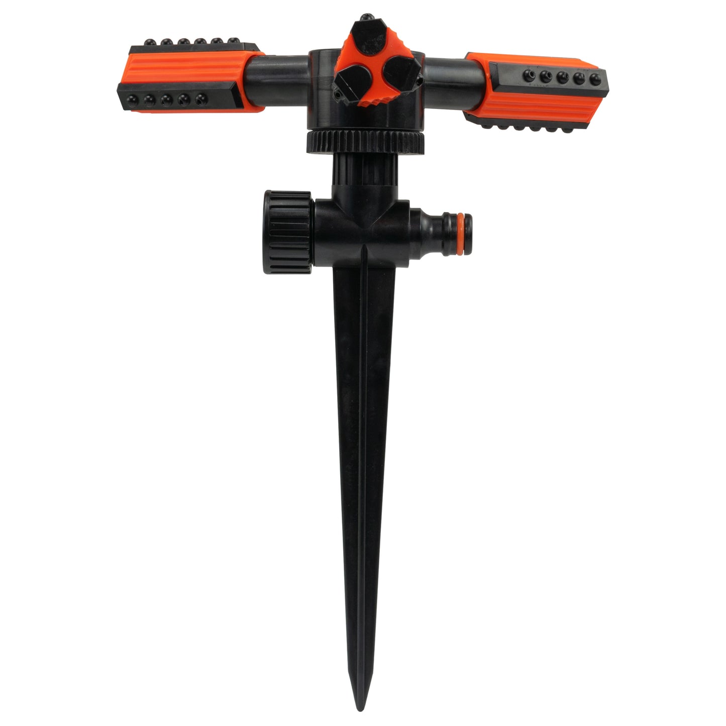 Rotary Lawn Sprinkler on Spike with Adjustable Arms (Black/Orange)