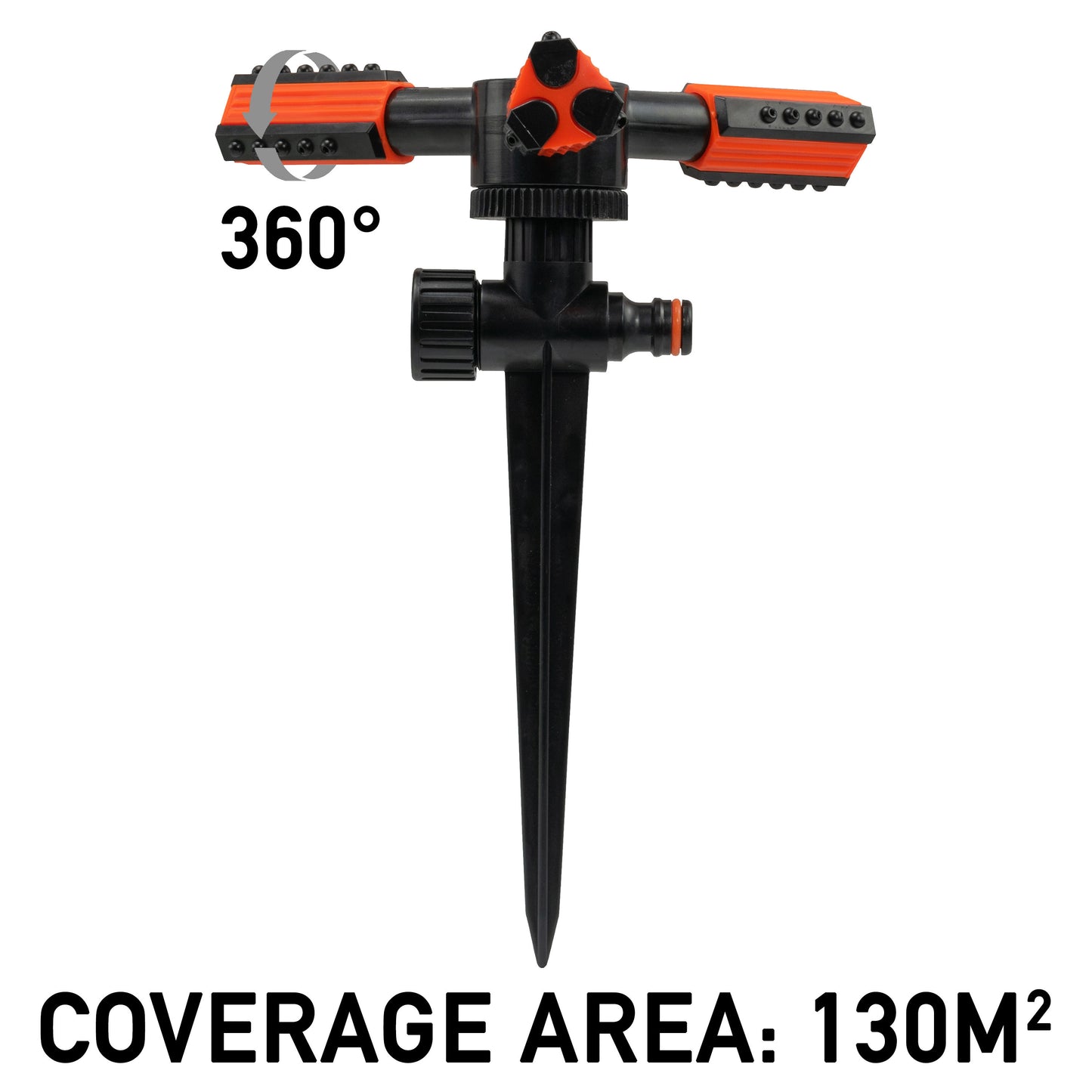 Rotary Lawn Sprinkler on Spike with Adjustable Arms (Black/Orange)