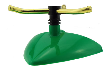 3-Arm Rotating Sprinkler – Brass Arms & Green Leaf Base