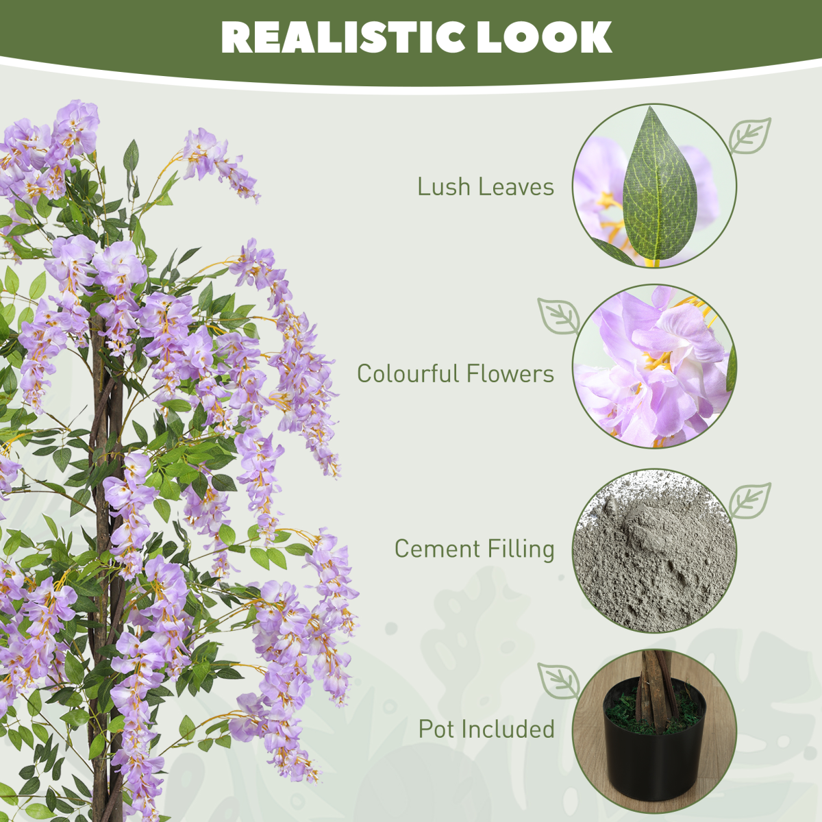 Artificial Wisteria Flower, Purple, 180cm