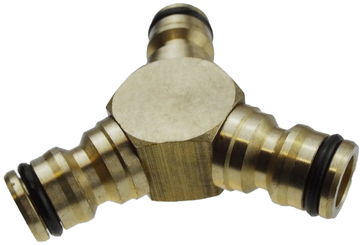 Brass Three-Way Male Snap-On Hose Connector