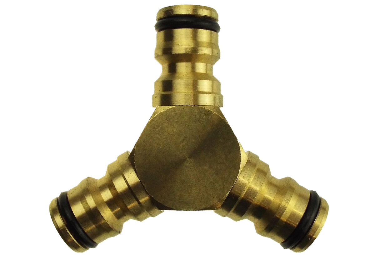 Brass Three-Way Male Snap-On Hose Connector