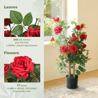 Artificial Rose Tree Set of 2, Red 90cm