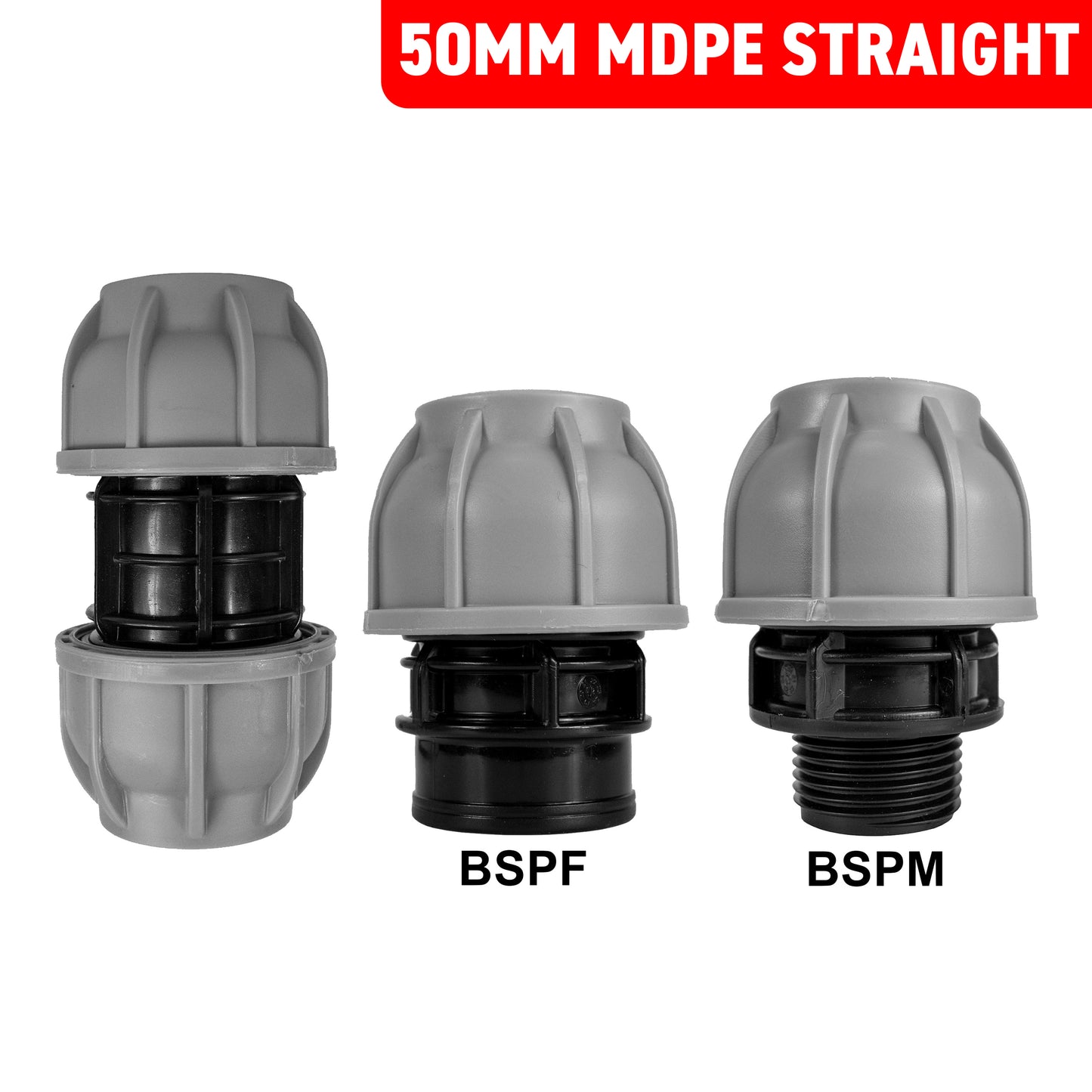 50mm MDPE Pipe Straight Compression Fittings