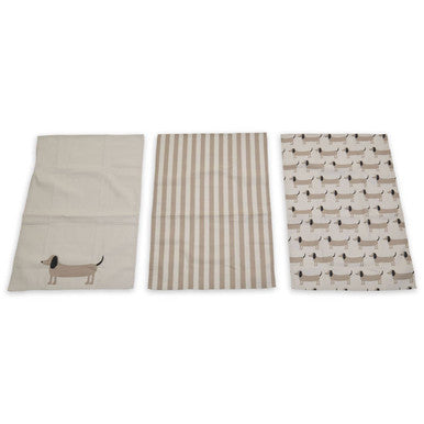 Set of Three Tea Towels Sausage Dog Print