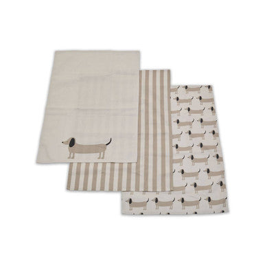 Set of Three Tea Towels Sausage Dog Print