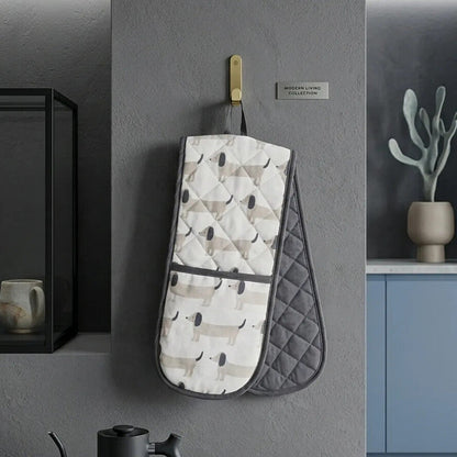Double Oven Glove Sausage Dog Print
