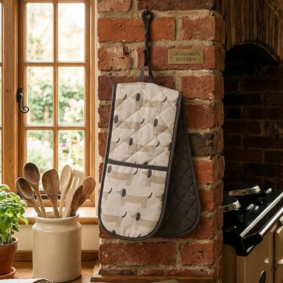 Double Oven Glove Sausage Dog Print
