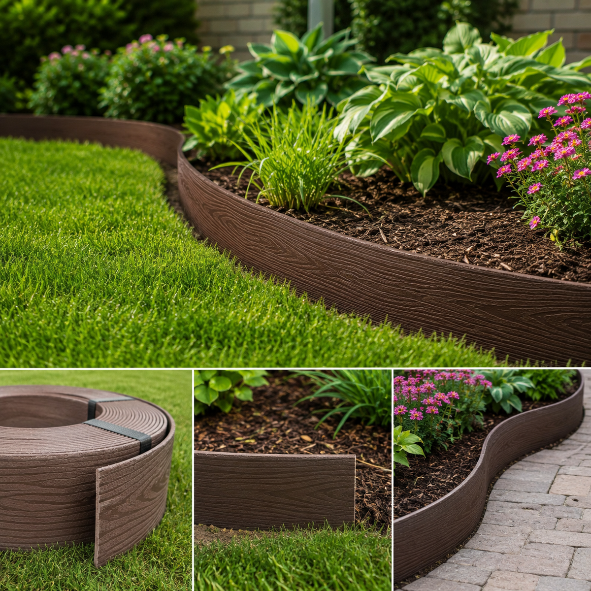 Bradas Brown Wood-Effect Lawn Edging – 78mm × 10m