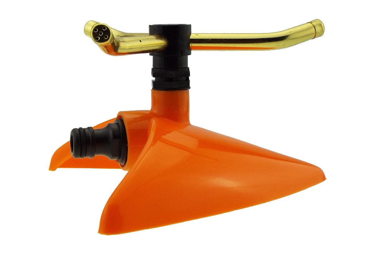 3-Arm Rotating Sprinkler – Brass Arms & Orange Leaf Base