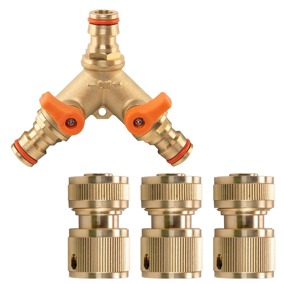 Brass Y Hose Splitter Kit – Two Valves & Three ½″ Sockets