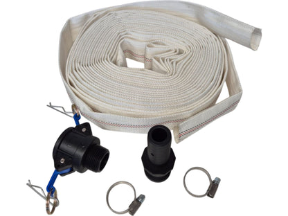 White Lined Layflat Hose Kit – Camlock Type B + E; selected size/length supplied.