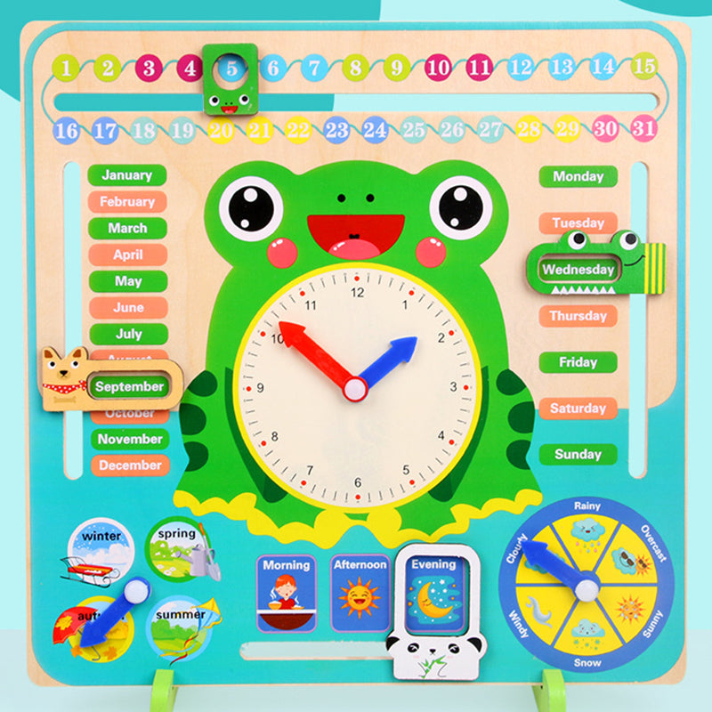 Wooden Weather Season Calendar Clock Time Educational Kids Toy