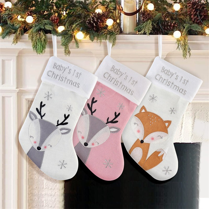 Christmas Fox Baby's 1st Christmas Wool Stocking