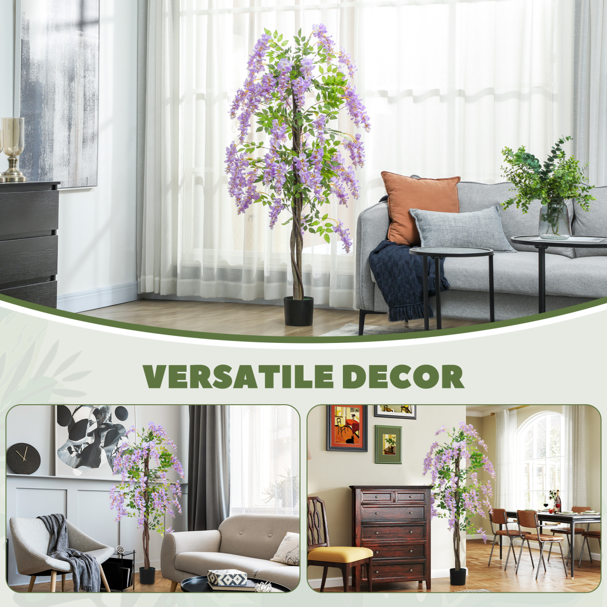 Artificial Wisteria Flower, Purple, 180cm