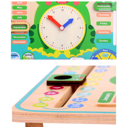 Wooden Weather Season Calendar Clock Time Educational Kids Toy