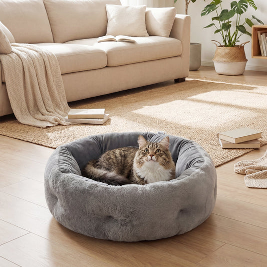 PawHut Round Pet Bed for Dog and Cats, Dark Grey