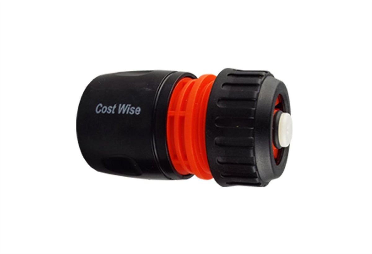 Water-Stop Female Hose Connector for ½″ or ⅝″ Hose – Black
