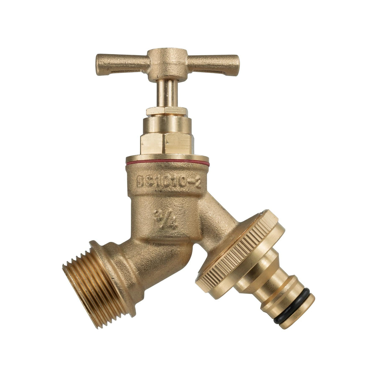 32mm MDPE Tee & Brass Bib Tap – Quick-Connect Outlet
