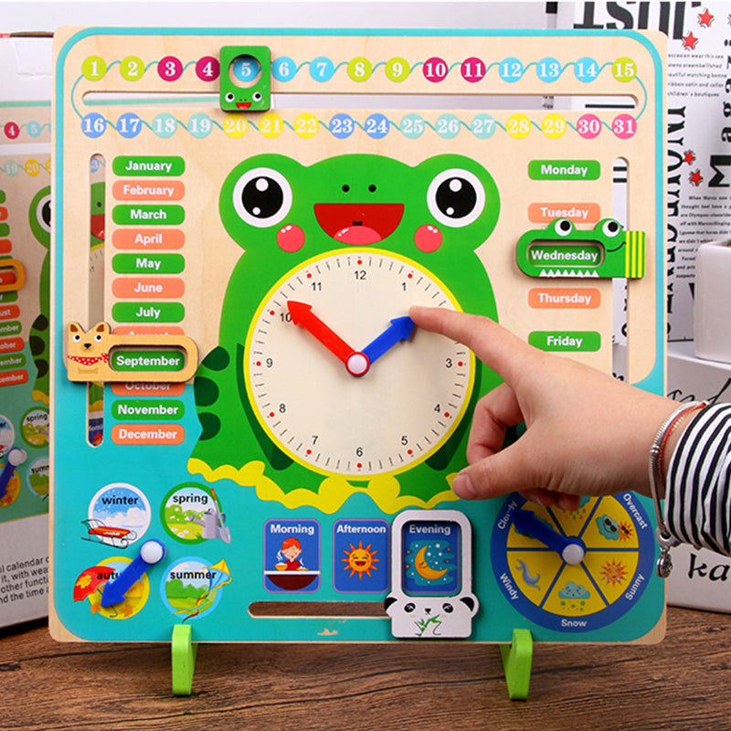 Wooden Weather Season Calendar Clock Time Educational Kids Toy