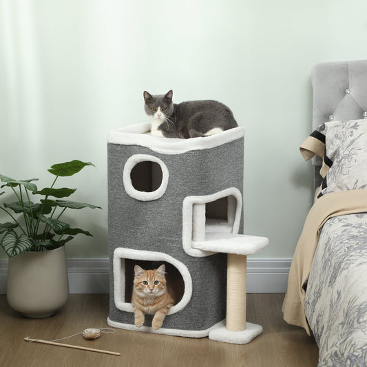 PawHut 75 cm Cat Tree Tower with Scratching Post, Grey
