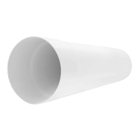 White round rigid PVC ventilation duct, nominal100mm diameter and500mm length.