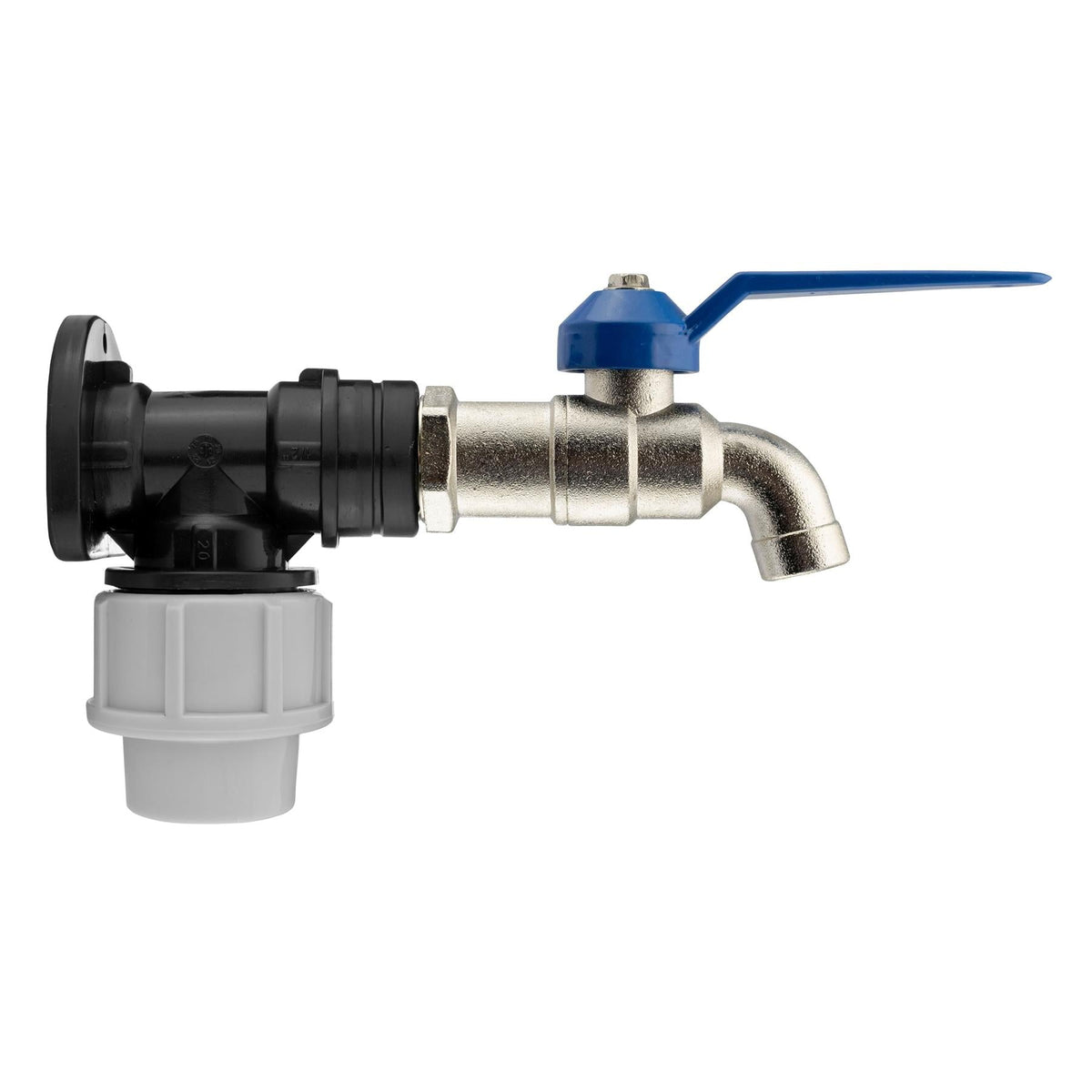 25mm MDPE Wall Flange & ¾″ Blue Lever Garden Tap