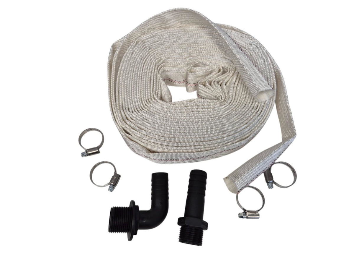 White Lined Layflat Hose Kit – Male Straight & Elbow; selected size/length supplied.