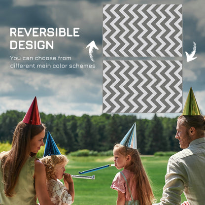 Grey & White Zig Zag Reversible Outdoor Rug, 1.2 x 1.8m