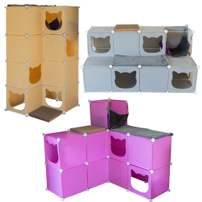 Kitty Cubby Maxi Cat Play Tower with Scratcher & Hammock; product design shown.