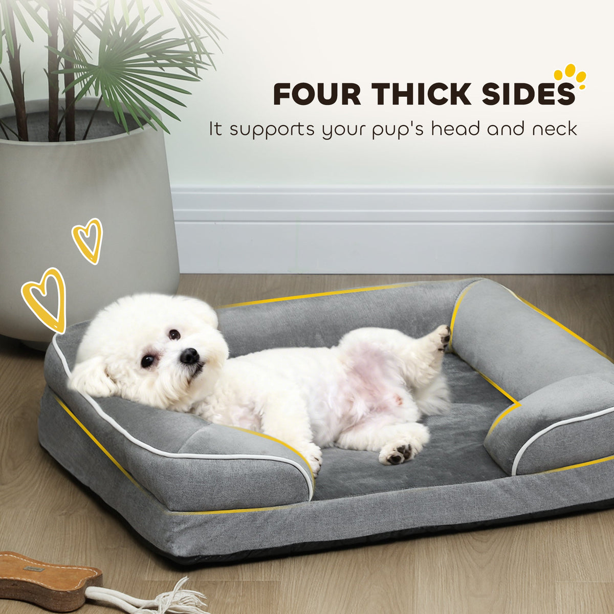 PawHut Washable Pet Sofa Bed for Cats and Dogs, Grey