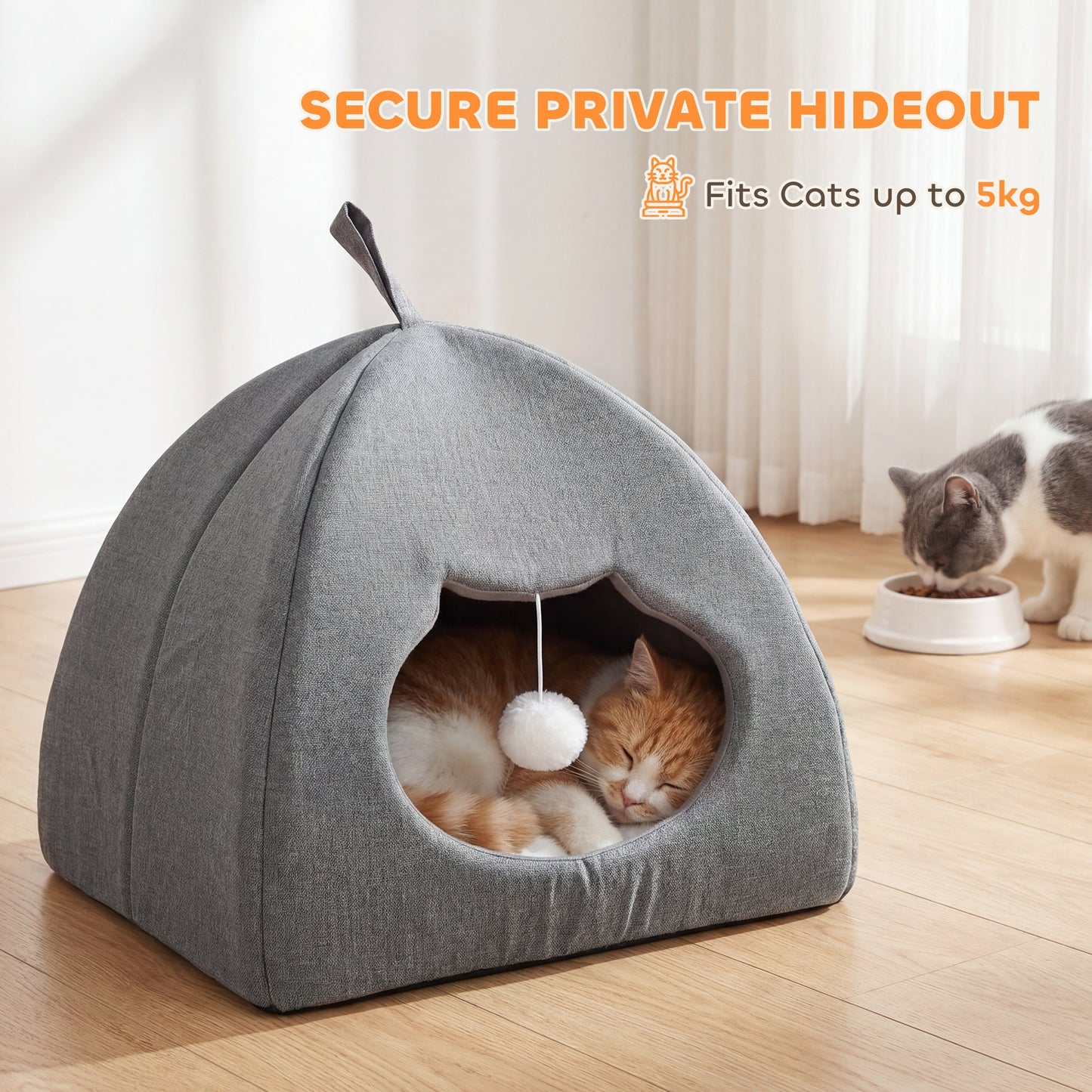 PawHut Cat Cave Bed, 42 x 42 x 39 cm, Grey