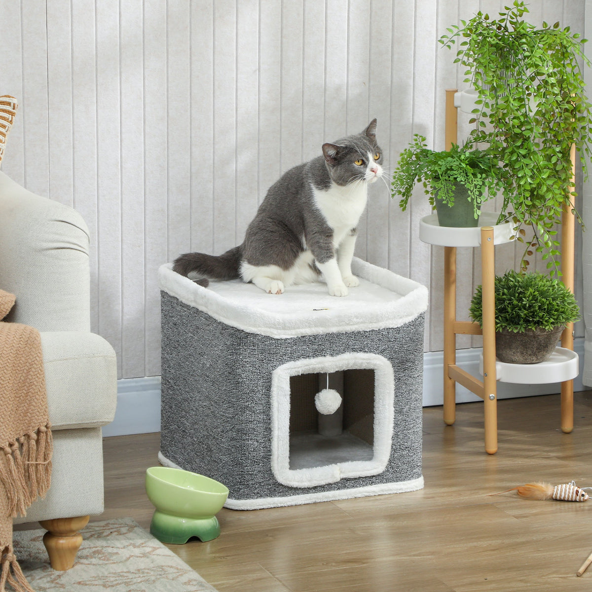 PawHut Cat House for Kittens, Grey