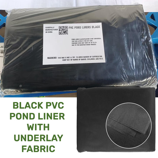 Black 450g/m² PVC Pond Liner with 50g/m² Underlay – Size Options