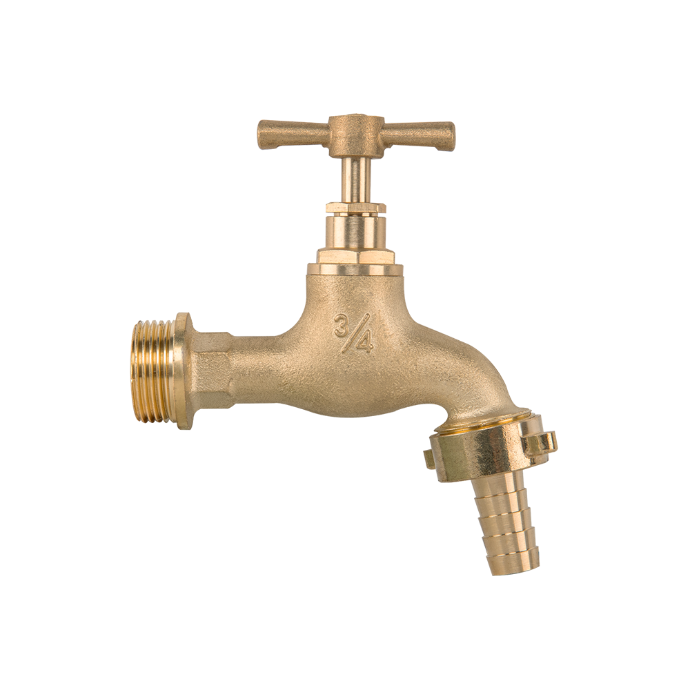 Brass Bib Tap – ¾″ BSP Inlet & ½″ Hose Barb; supplied product shown.