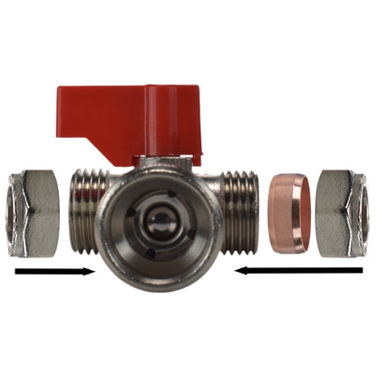 Brass Tee Valve – 15mm Compression with ¾″ BSP Male Branch
