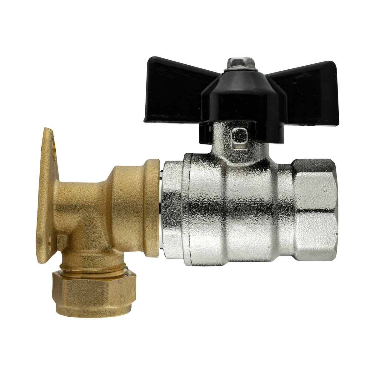 15mm Copper Wall Plate with Butterfly Valve – ½″ BSP; supplied product shown.