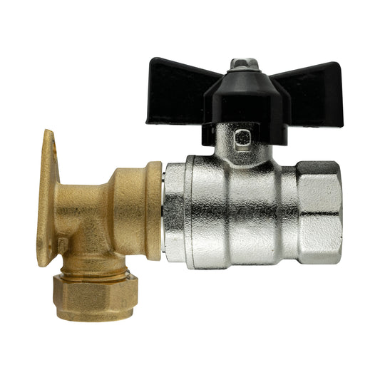 15mm Copper Wall Plate with Butterfly Valve – ½″ BSP; supplied product shown.