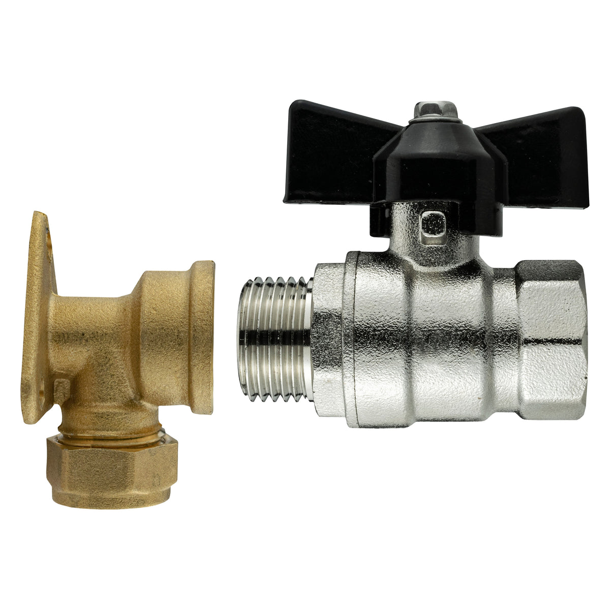 15mm Copper Wall Plate with Butterfly Valve – ½″ BSP