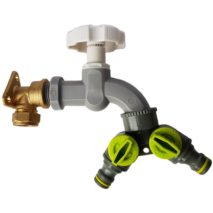 15mm Copper Wall Tap Kit – Grey Dial Tap & Twin Quick Outlets; supplied product shown.